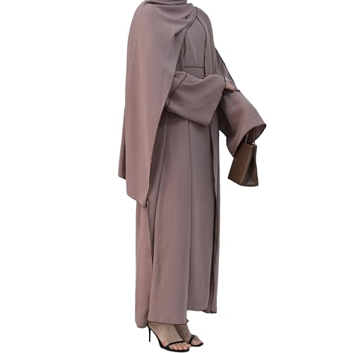 Image of Women Muslim Abaya Dresses Prayer Cardigan Robe Contrasting Edges Islamic Dubai Open Front Abaya