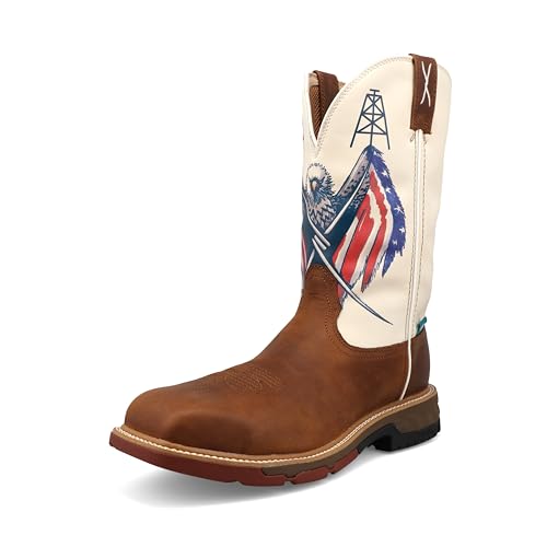 Image of Twisted X Men's 12 inch Western Work Boot, Roasted Pecan & Red, White, & Blue, 8 EE
