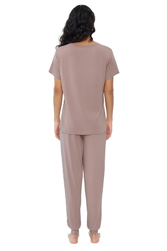 Image of Joyaria Women's Bamboo Viscose Cooling Pajamas Short Sleeve Crewneck Top & Jogger Pajama Pants with Pocket S-XXL