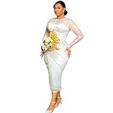 YiMinpwp Civil Long Sleeve Wedding Dresses for Women BrideTea Length ASO EBI Africa Bridal Gowns Ivory