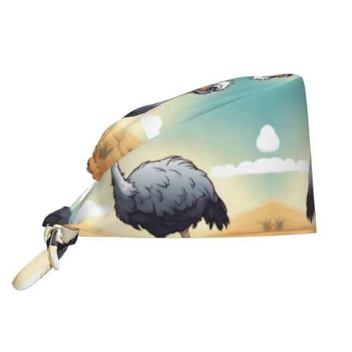 YYHWHJDE Breathable Work Hat Cute Ostrich Prints Adjustable Comfortable Chef Hat for Women & Men Black