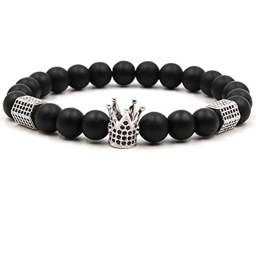 Bracelets en pierre pour femmes de 19CM avec perles noires et couronne WXKAGF