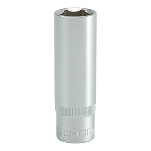Image of Yato CRV 50BV30 Chromium Satin Plated Steel Hexagonal Deep Socket, 18mm and Length 76 mm Suitable for Sockets Wrench Set for Home and Mechanical Industrial Power Tool