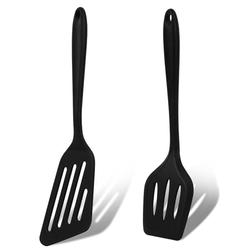 Vicloon Spatole da Cucina, Set di 2 Spatole in Silicone per Uso Alimentare, Paletta Forata Antiaderente per Cucina, Utensili da Cucina Resistenti al Calore Antiaderenti da Cucina Spatola (Nero)