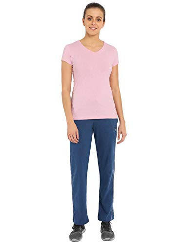 Image of Jockey 1305 Women's Super Combed Cotton Rich Relaxed Fit Mid Rise Trackpants with Contrast Side Piping and Pockets