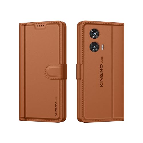 Image of KIVANO LUXE for Motorola G96 5G / Motorola Edge 50 Fusion 5G Luxury Handmade Leather Magnetic Flip Folio Case | Card Holder & Kickstand | Slim Protective Cover | Unisex - Brown