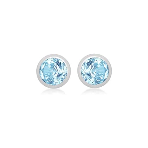Tuscany Silver Women's Sterling Silver Stud Earrings - Aqua CZ March Birthstone - 4mm Cover