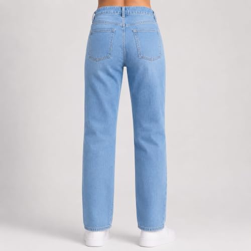 Image of Women's High Waist Straight Fit Jeans | Light Blue Denim Jeans