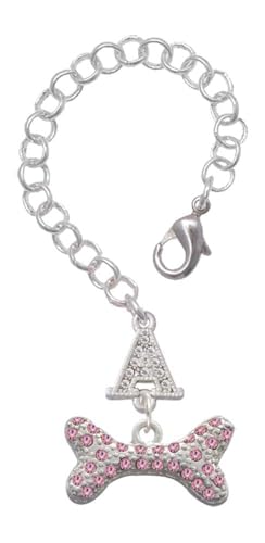 Delight Jewelry Silvertone Large Light Pink Crystal Dog Bone - Silvertone Crystal Initial Charm Accessory for Tumblers and Thermal Cups