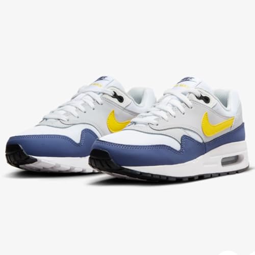 NIKE Air Max 1 Big Kids' Shoes (DZ3307-107, White/Blue Recall/Pure Platinum/Tour Yellow) Size 5.52