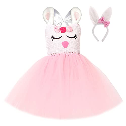 Toddler Girl Easter Outfits Cute Princess Dresses Ruffle Sleeveless Headband Baby Bunny Dress Princess Tutu Dresses Pink