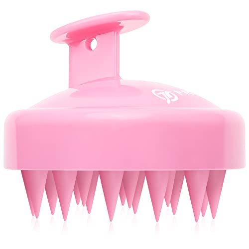 FREATECH Hair Scalp Massager Shampoo Brush for Scalp Care and Hair Growth, Shower Hair Scrubber Scalp Exfoliator for Dandruff, Long & Flexible Silicone Bristles for Long, Thick, Curly Hair, Pink