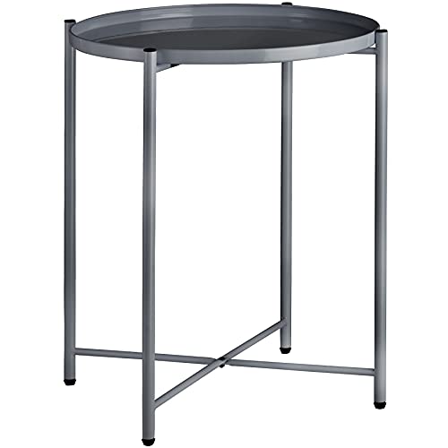 TecTake Table d'Appoint Ronde Bout de Canapé Style Industriel Table Basse avec Plateau Amovible Cadre en Acier – Diverses Couleurs (Gris Foncé)