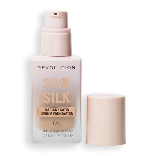Image of Revolution Skin Silk Radiant Satin Serum Foundation, F7NC Light Skin Tones | Buildable Coverage, Hydrating Hyaluronic Acid for a Natural Finish, Vegan & Cruelty-Free, 0.77 fl oz