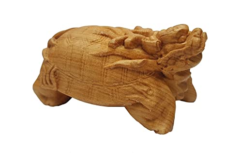 Dmtse Hand Carved Natural Wood Lucky Dragon Turtle Statue Religious Sculpture Figurine For Avoiding Evil & Keeping Peace Gift Mascot #TOP1