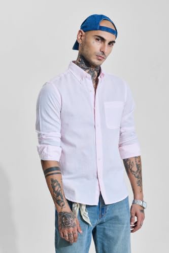 Image of SNITCH Men Casual Shirt | Slim Fit Full Sleeve Button-Down Collar Solid Design | Premium Cotton Linen Blend & Breathable Fabric for Office, Semi-Formal & Everyday Wear