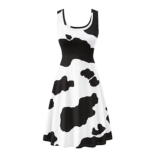 Image of Women's Casual Loose Sundress Midi Sleeveless Crewneck Dress Summer Beach Tank Dress with Pockets