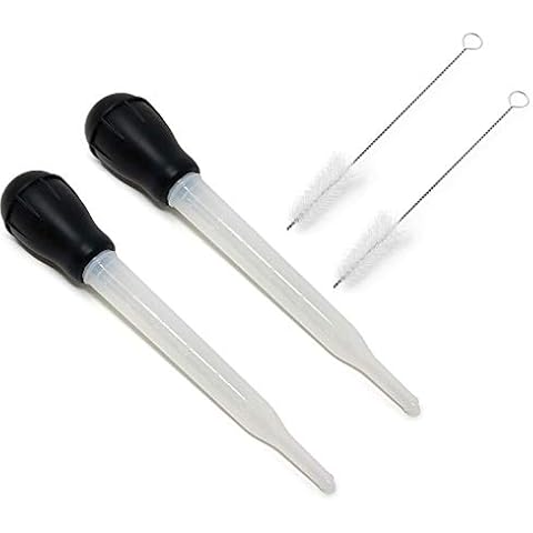 2 Pack Turkey Baster Set, Turkey Injector Syringe with Cleaning Brush, Syringe Baster for Cooking - 11.5 inch Baster with Measurments for BBQ Grill Baking Kitchen Cooking Cover