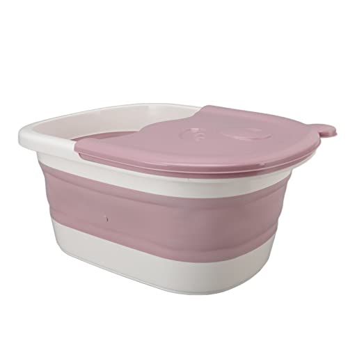 Lavabo para lavar y remojo de pies Annadue, tina plegable portátil de plástico rosa
