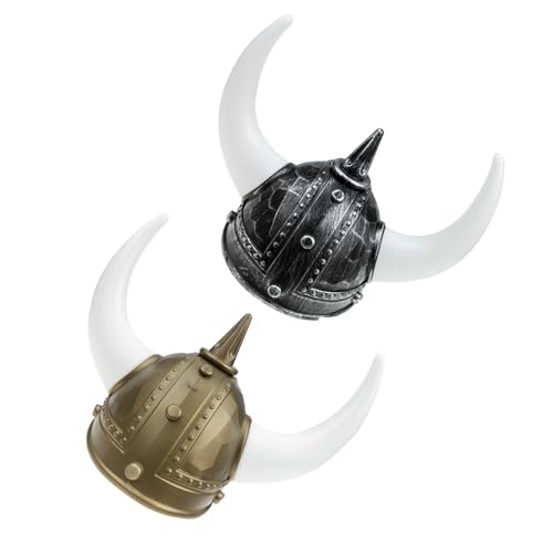 Ciieeo 2pcs Viking Helmet with Horns for Adults, Lightweight Plastic Headwear with Authentic Design, Easy Costume Match for Halloween and Viking Masquerade Parties