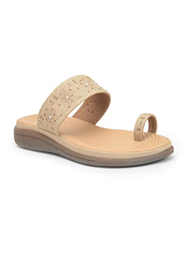 Image of Liberty Healers ELN-12 Casual Toe Ring Slipper for Women - Beige & Peach | Slip-on /Flats Slippers - Durable and Lightweight | Comfortable and Soft Outsole for Everyday Wear - Cushioned Footbed