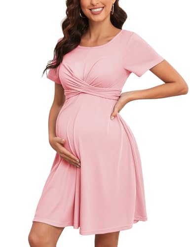 Image of AISWI Summer Maternity Dress Criss Cross Self Tie Short Sleeves A-line Mini Baby Shower Casual Pregnancy