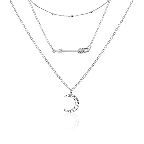 Collier croissant de lune en argent 925 martelé | Lot de 3 bijoux bohèmes raffinés
