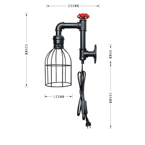 Aplique de pared vintage industrial interior E27 lámpara con enchufe negra 2