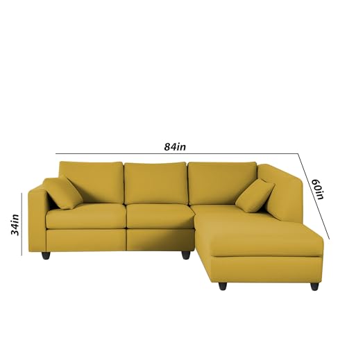 Image of Florian RHS 4 Seater L Shape Sofa Set for Living Room (Yellow Fabric) Premium Fabric Sofa