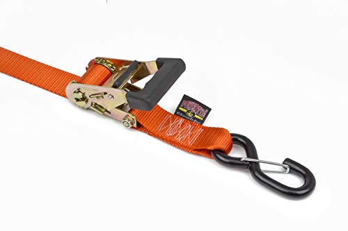 Powertye 1.5In X 7Ft Rubber Handle Ratchet Straps With Sheeptex Synthetic Sheepskin Soft-Tye W/Heavy Duty Latch-Hooks - 1,200 Lb. Wll / 3,600 Lb. Breaking Strength - Made In Usa, Orange (Pair) #TOP1
