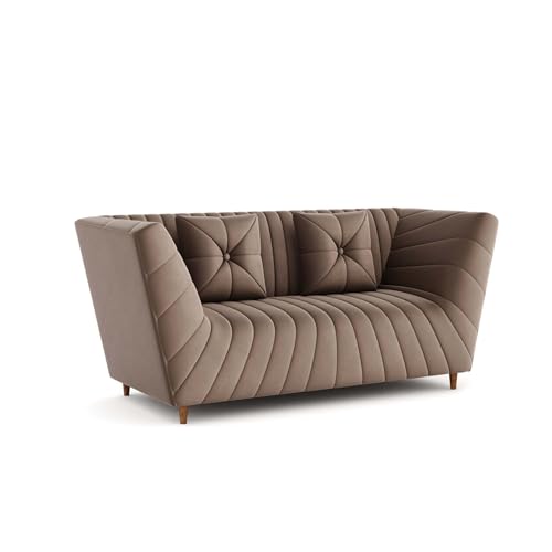 Image of Amazon Brand - Solimo Corell Tufted Velvet Fabric 3+2 Seater Sofa for Living Room Furniture (Brown)|3 Year Warranty
