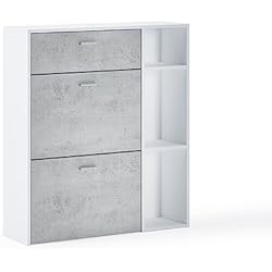 Amazon Cajones Para Zapatos Skraut Home | Armario Zapatero | 102 x 90 x 26 cm | Capacidad para 12 Pares de Zapatos | 2 Puertas Basculantes + 1 Cajón | Modelo Wind | Acabado Blanco/Cemento