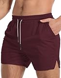 Aolesy Men's Gym Workout Shorts 5 Inch Lightweight Bodybuilding Athletic Shorts Running Training with Zipper Pockets & Towel Loop Deep Red