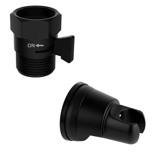 Shower Head Flow Control Valve with Vacuum Suction Cup Shower Head Holder for Handheld Shower Head, Matte Black