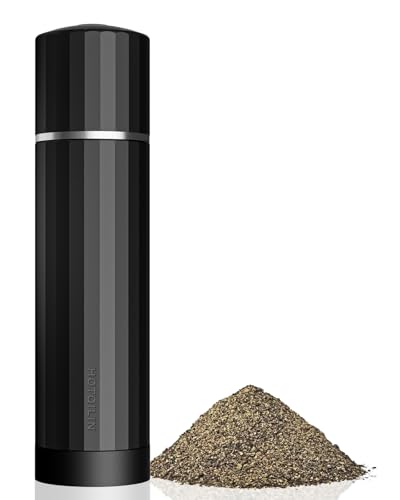 HOTQILIN Heavy Duty Metal Pepper Grinder, Professional Manual Pepper Grinder with Adjustable Coarseness, Pepper Mill with Magnetic Powder Chamber, Refillable Pepper Mill for Spices, High Output