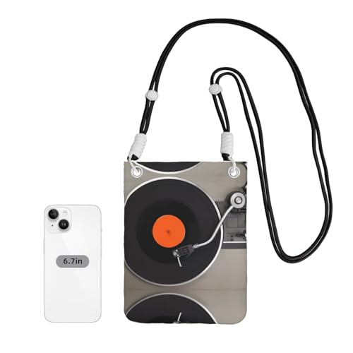 Black Carry Crossbody Purse â€“ Vintage Vinyl Record Print Mobile Phone Bag, Lightweight, Perfect for Shopping, and Outdoor Activities4