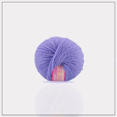 Image of Vardhman BabySoft Knitting Yarn | 100% Acrylic Wool | 4 Ply | Thin Knitting & Crocheting Hook Thread & Lightweight | Special Baby Wool | 150 Grams (6 Balls of 25g) | Machine Washable | Ideal for Blankets, Hats, Booties Ultra-Soft for Baby Sweaters, Blankets, Caps, Socks, Soft toys, Art & craft (Iris Purple No.17 & White No.18)