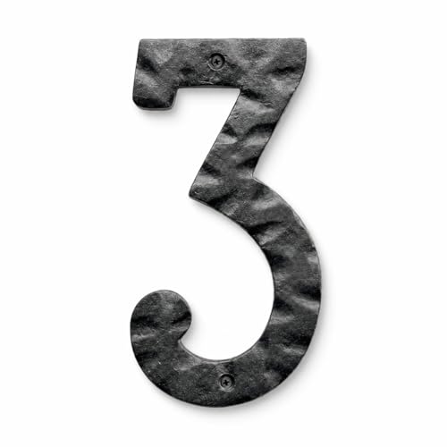Image of NACH House Numbers for Outside, 8 inch Black Address Numbers for House - Number 3 - Rustic Numbers for Outside with Mounting Hardware