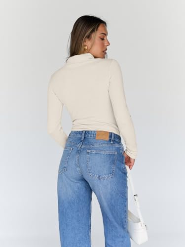 image for Trendy Queen Women's Turtleneck Long Sleeve Shirts Spring Fashion Basi