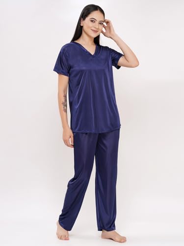 Image of Romaisa Women's Navy Blue Night Suit Set for Women - Stylish Pajama Set Sleepwear Lounge Wear Comfortable Nightwear
