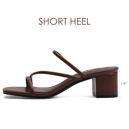 Image of Shoe'N Tale Strappy Heels For Women Low Chunky Block Heel Heeled Sandals Square Open Toe Slip On Slides Mules