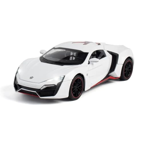 Image of FEXXA 🏎️ Exclusive Alloy Metal Pull Back Die-cast Car Model with Sound Light Mini Auto Toy for Kids Metal Model Toy Car with Sound and Light (1.24 Scale LAYKAN Hyper Sport - White)
