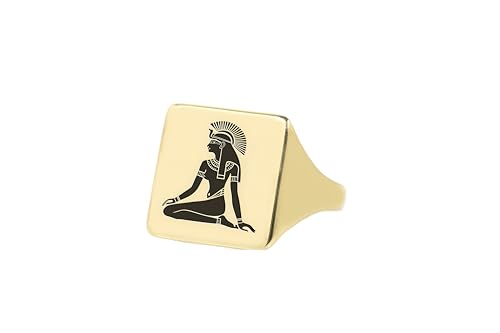 Bague calligraphie égyptienne unisexe : chevalière carrée sur mesure en or jaune