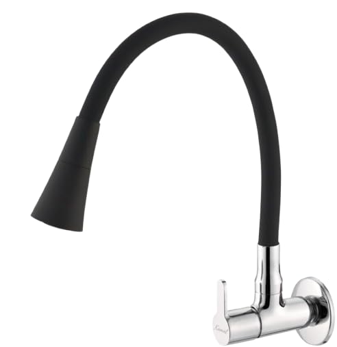 Image of KAMAL Flexible Dual Flow Sink Tap - Fusion | 360 Degree Flexible Matte Black Silicone Spout 50cm Length | Shower & Aerator Mode | Brass Body & Knob | Cold Water Tap Bib Tap (Wall Mount Installation)