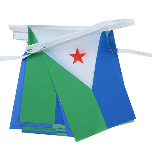 Image of AZ FLAG Djibouti 6 meters BUNTING Flag 20 flags 9'' x 6'' - Djiboutian STRING flags 15 x 21 cm