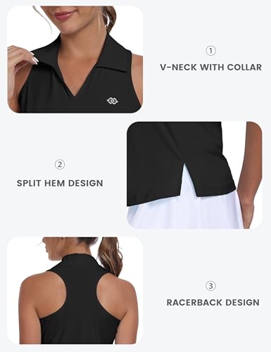 MoFiz Women's Golf Shirts Sleeveless Tennis Tank Tops Racerback Polo V Neck Collared Quick Dry Athletic Tanks4