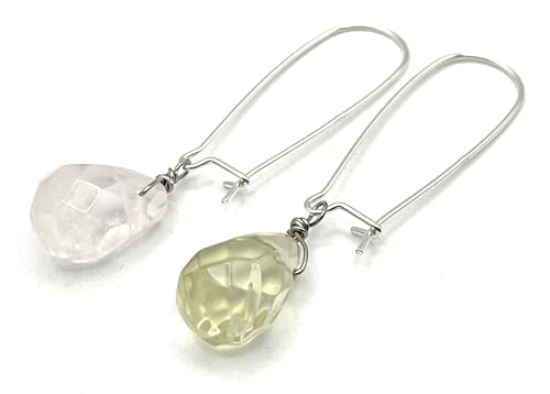 Boucles d'oreilles quartz rose et jaune en argent 925 artisanales pour femme