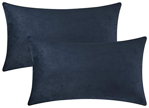 Image of Mixhug Set of 2 Cozy Velvet Rectangle Decorative Throw Pillow Covers for Couch and Bed, Midnight Blue, 12 x 20 Inches