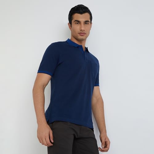 Image of Raymond Men Modern Fit Solid Pattern Pure Cotton Polo Neck Half Sleeve Casual T-Shirt