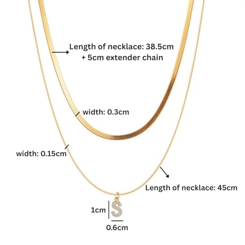 Image of Aaishwarya Initial Letter S Zircon Pendant Layered Necklace for Women | Stainless Steel, 18K Gold Plated, Anti-Tarnish Waterproof Chain, Stylish Minimal Jewelry, Personalised Gift Accessory